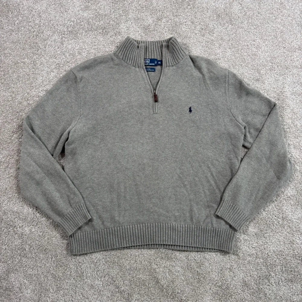 Polo Ralph Lauren Mens XL Gray 100% Cotton Quarter Zip Pullover Sweater 0600